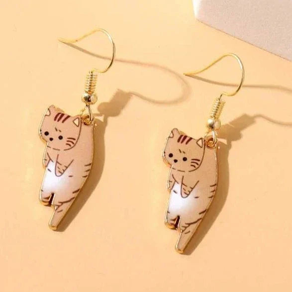 Cute Cartoon Cat Earrings with Fun Dangle Design