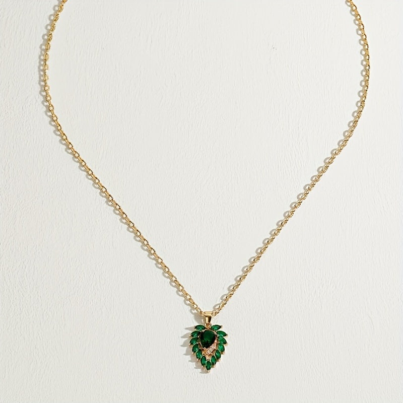 Elegant Emerald Green Teardrop Necklace with Cubic Zirconia Details