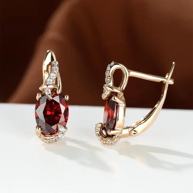 Sparkling ruby earrings with cubic zirconia detailing, perfect for special occasions