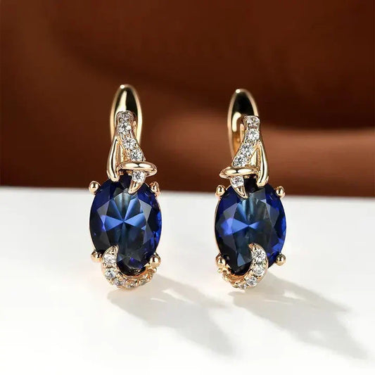 Elegant Sapphire Blue Earrings with Sparkling Cubic Zirconia Details