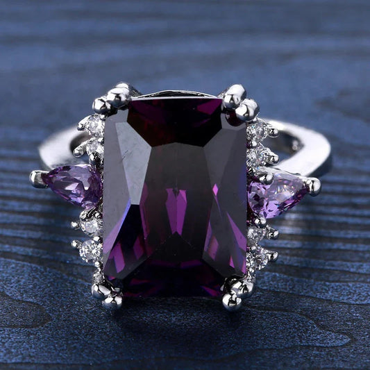 Stainless Steel Ring with Amethyst