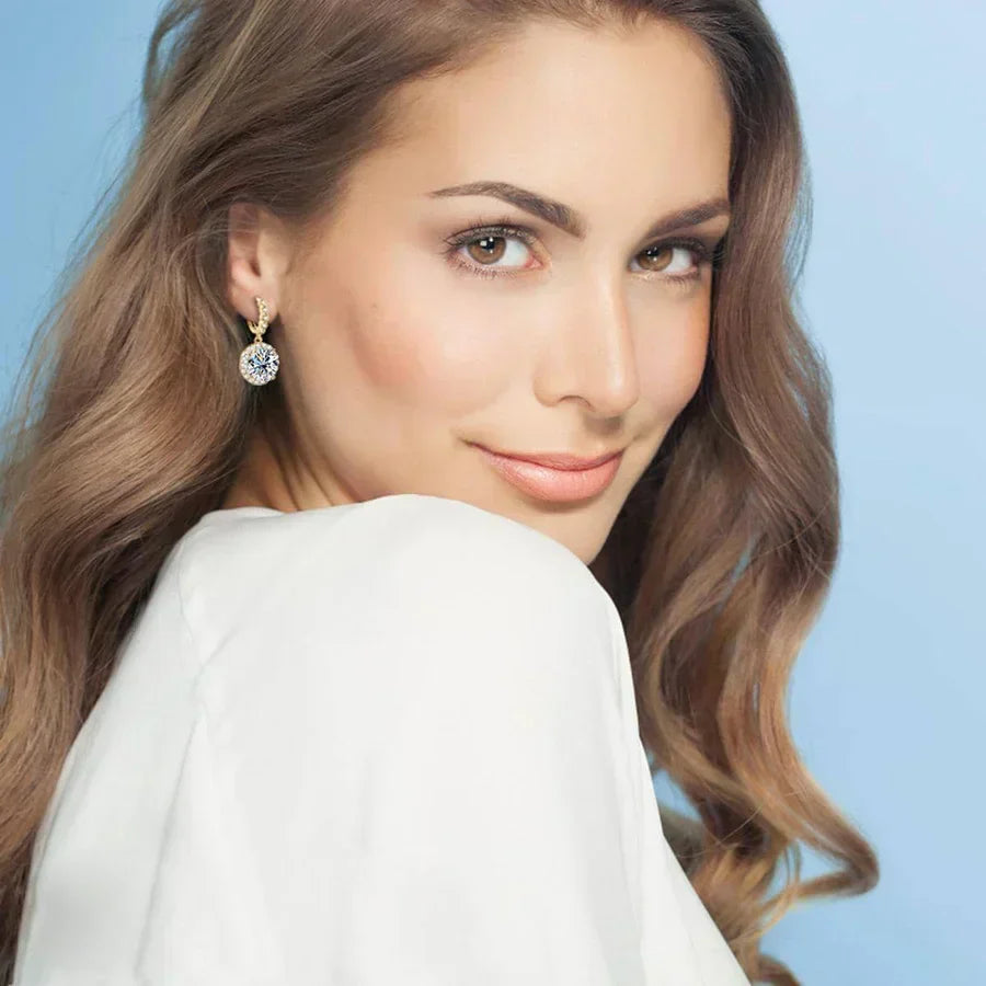 Brilliant Moissanite Halo Dangle Earrings with Cubic Zirconia Crystals for Women