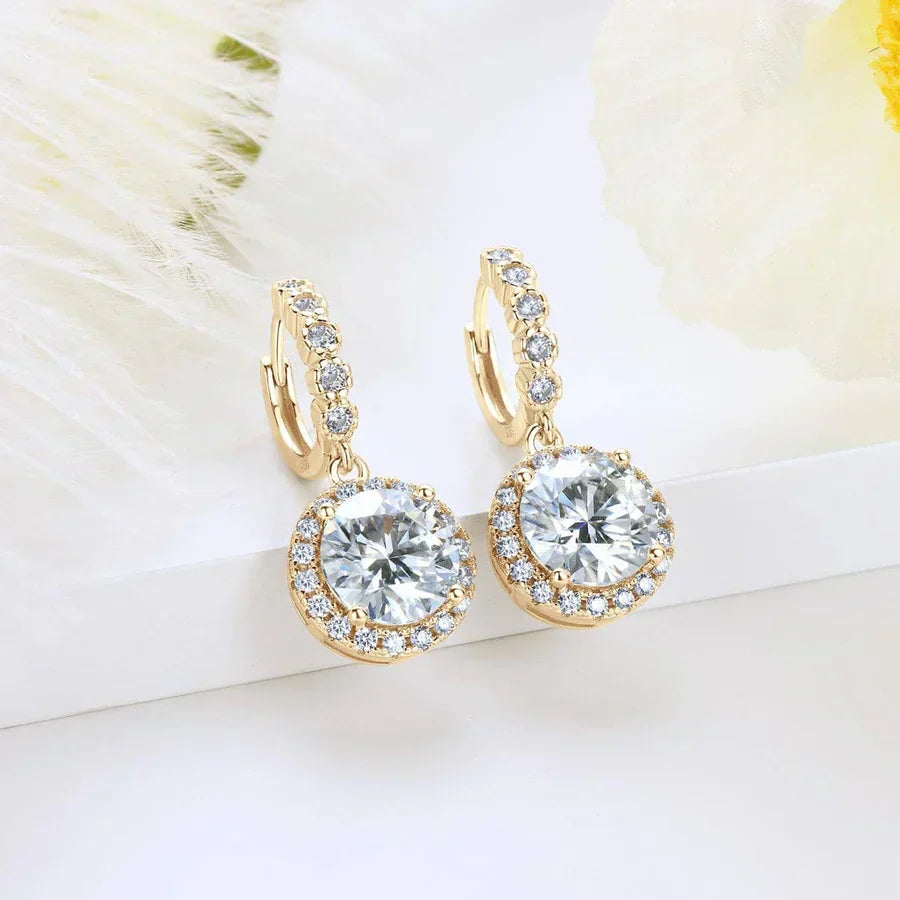 Brilliant Moissanite Halo Dangle Earrings with Cubic Zirconia Crystals for Women