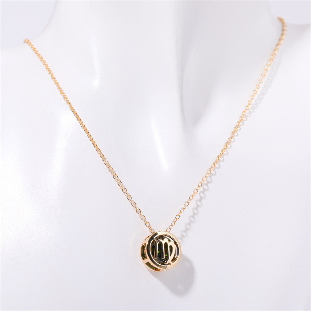Double-Sided Zodiac Sign Necklace with Birthstone Details