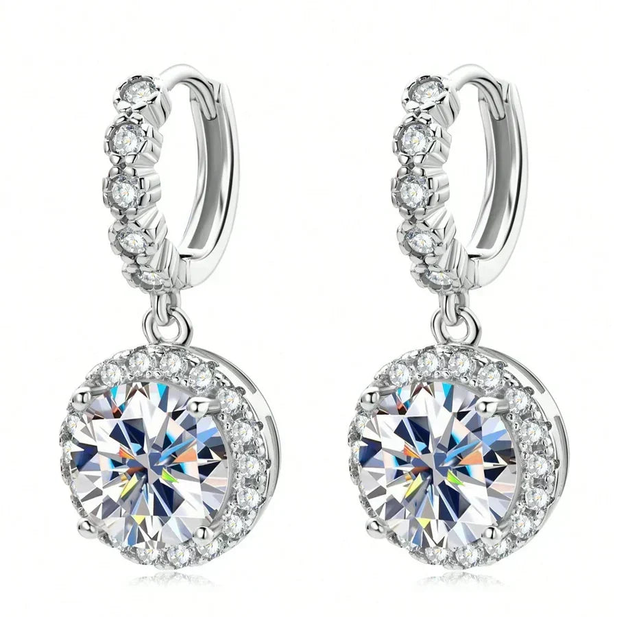Brilliant Moissanite Halo Dangle Earrings with Cubic Zirconia Crystals for Women
