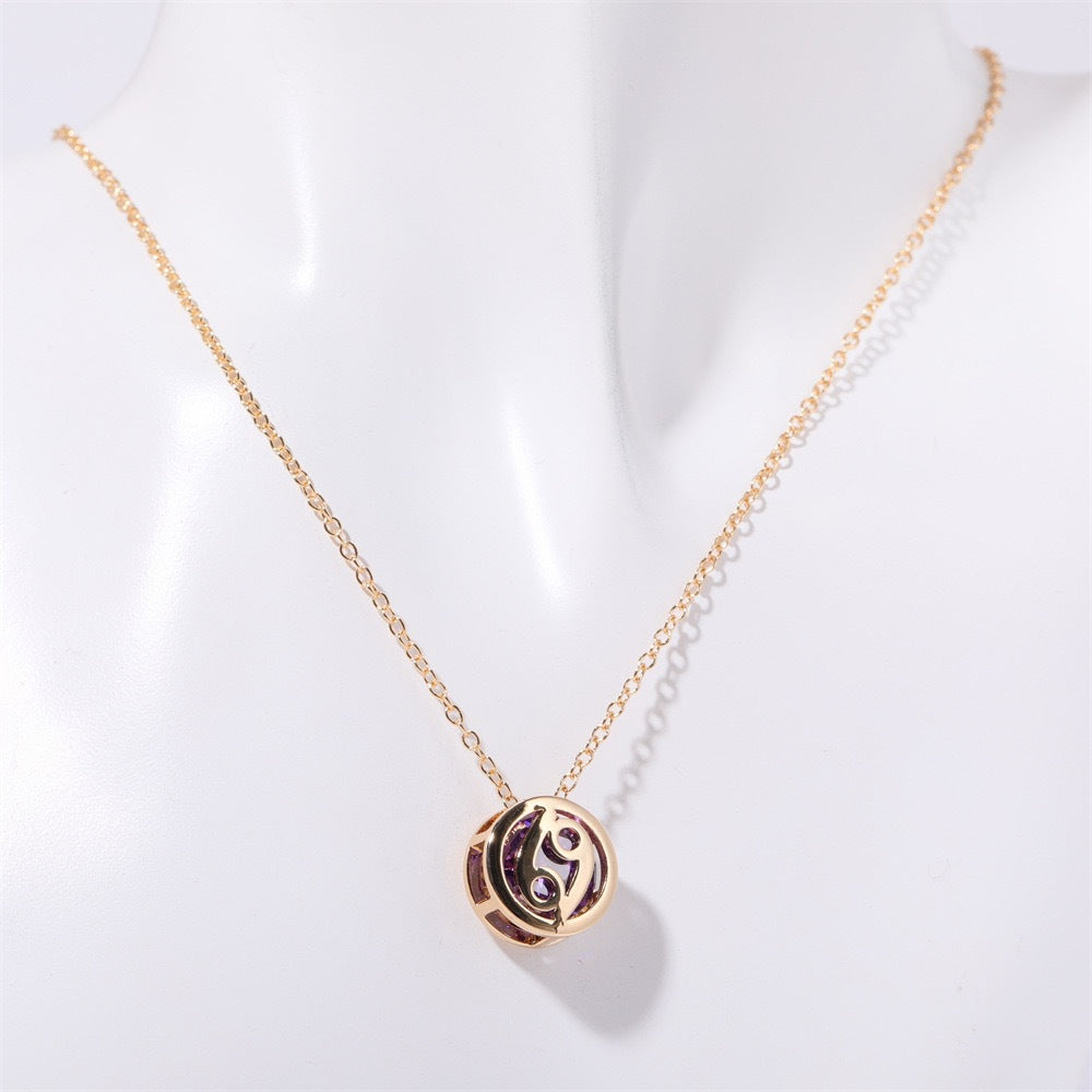 Double-Sided Zodiac Sign Necklace with Birthstone Details