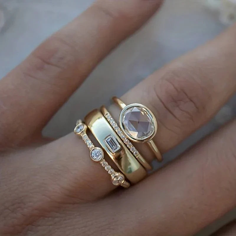 Golden Quartet – Vintage Cubic Zirconia Stackable Ring Set