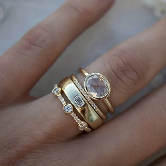 Golden Quartet – Vintage Cubic Zirconia Stackable Ring Set