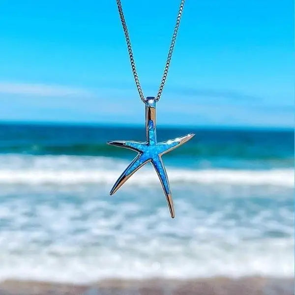 Blue Opal Starfish Pendant Necklace – Nautical Charm