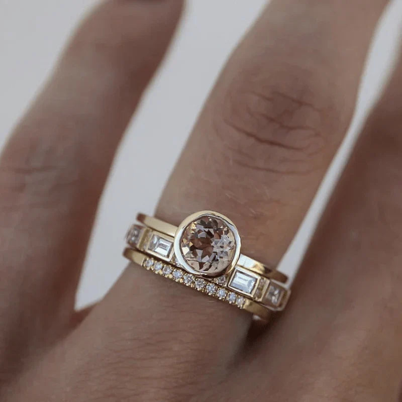 Gold Trio Set – Stainless Steel Crystal Stackable Rings