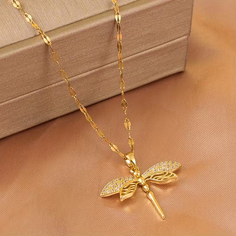 Gold Dragonfly Necklace with Delicate Design
