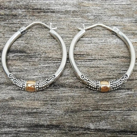 Antique Balinese hoop earrings with brass detailing