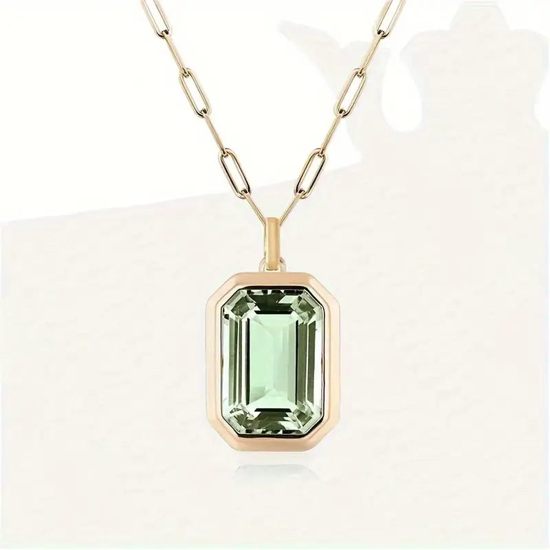 Emerald Green Pendant Necklace with Link Chain
