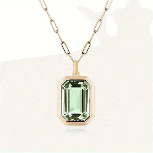 Emerald Green Pendant Necklace with Link Chain
