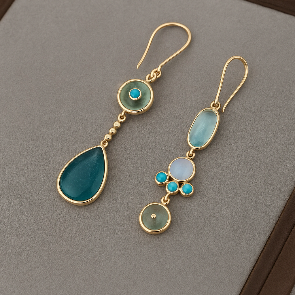 Blue and Petrol Stone Dangle Earrings
