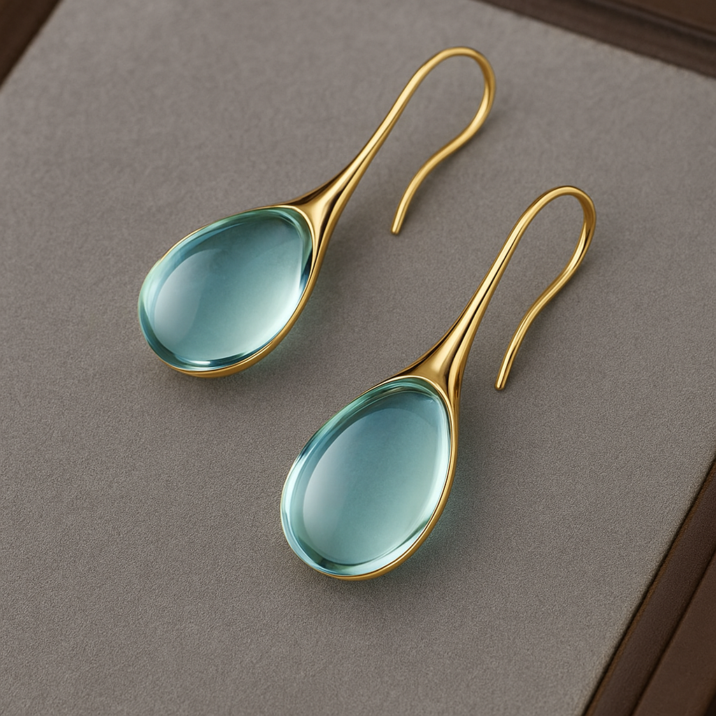 Aquamarine Blue Dangle Earrings with Elegant Hook Clasp