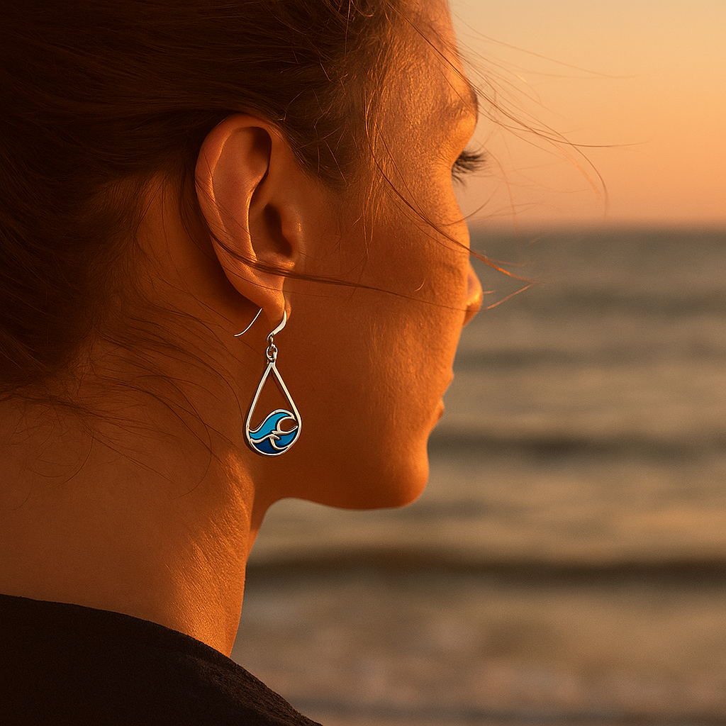 Blue and Turquoise Ocean Wave Dangle Earrings