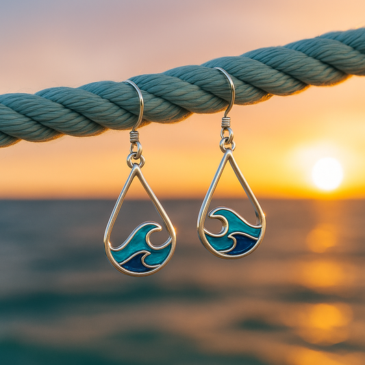 Blue and Turquoise Ocean Wave Dangle Earrings