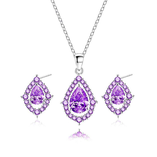 Elegant Purple Amethyst Teardrop Jewelry Set with Necklace and Earrings