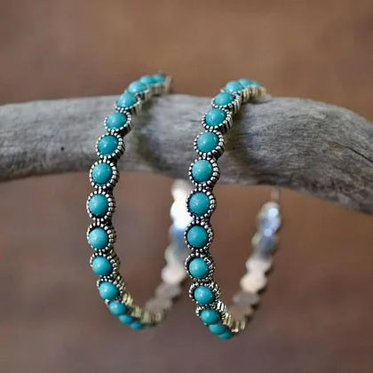 Boho Earrings with Vintage-Style Oval Stones