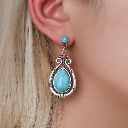 Vintage earrings with turquoise stones and red detailing