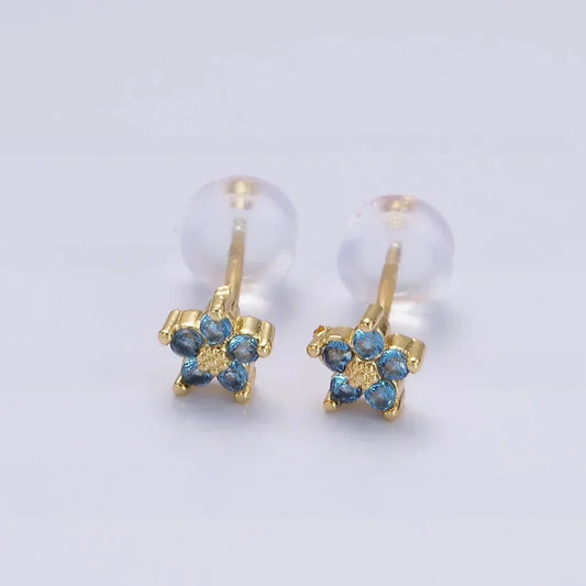 Flower earrings with coloured cubic zirconia stones
