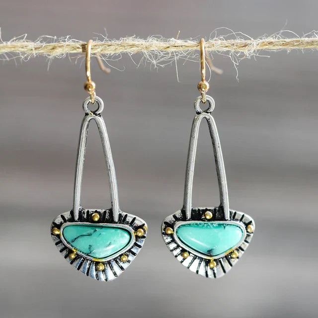 Boho Turquoise Earrings with Antique Metal Finish