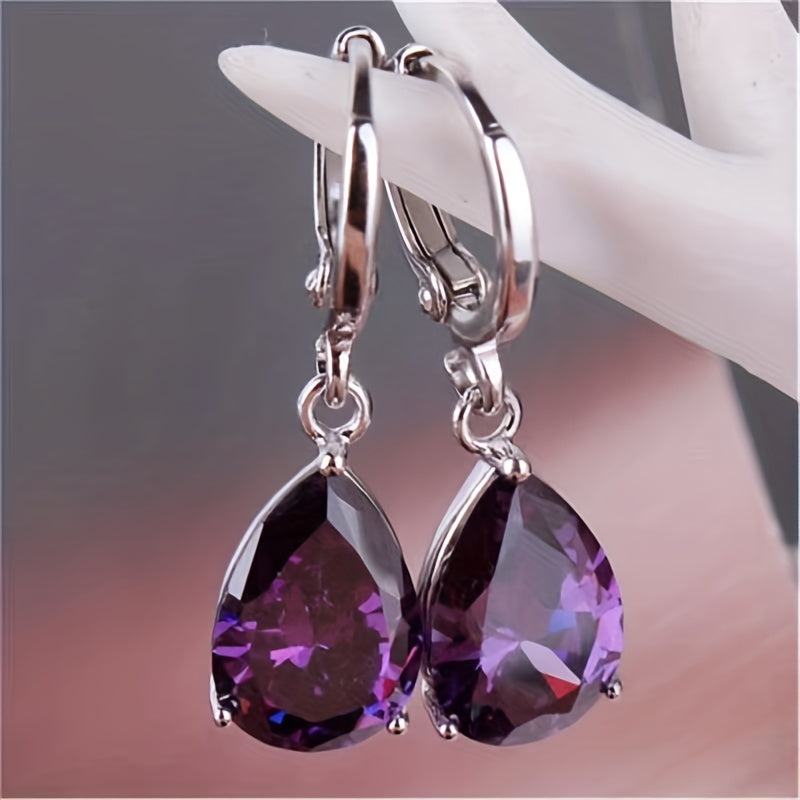 Elegant Teardrop Amethyst Earrings with Hinged Closure