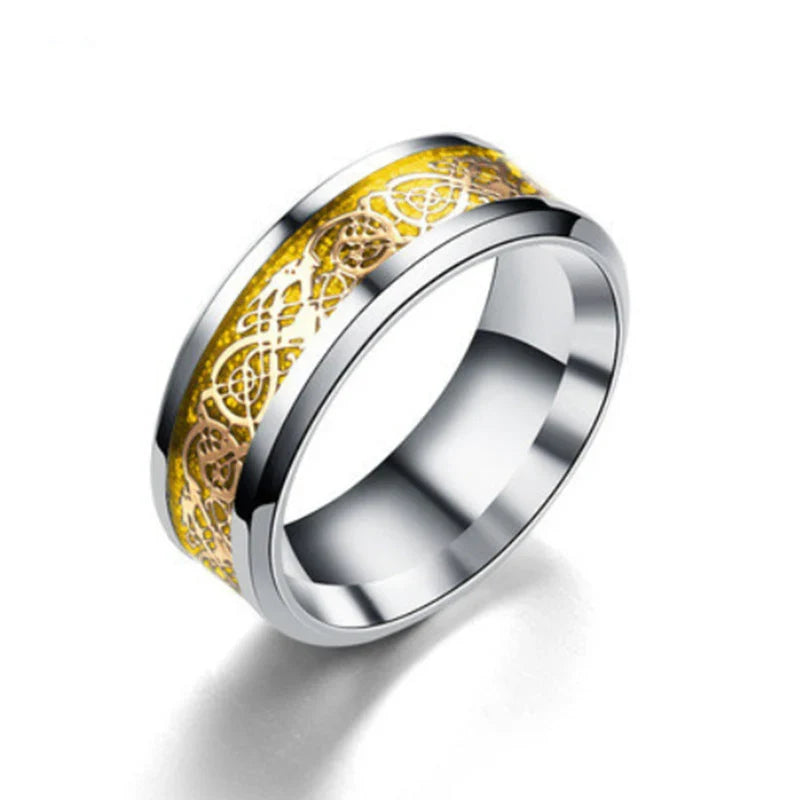 Stainless Steel Ring with Celtic Dragon Design