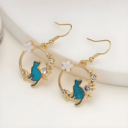 Sparkling Cat Earrings with Zirconia Stones