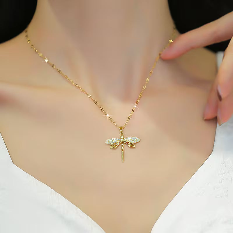 Gold Dragonfly Necklace with Delicate Design
