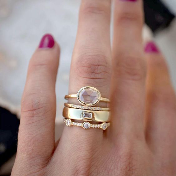 Golden Quartet – Vintage Cubic Zirconia Stackable Ring Set
