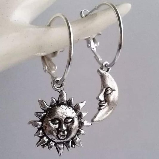 Sun and Moon Face Hoop Earring Jewelry Set