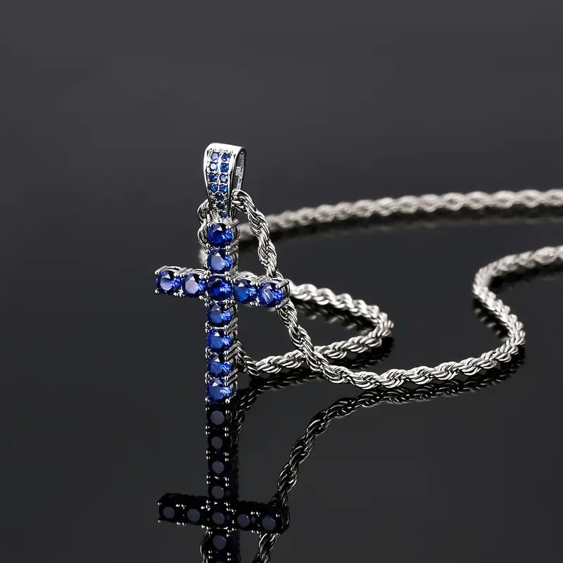 Sparkling Cubic Zirconia Cross Necklace on Cord Chain