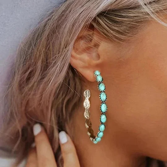 Boho Earrings with Vintage-Style Oval Stones