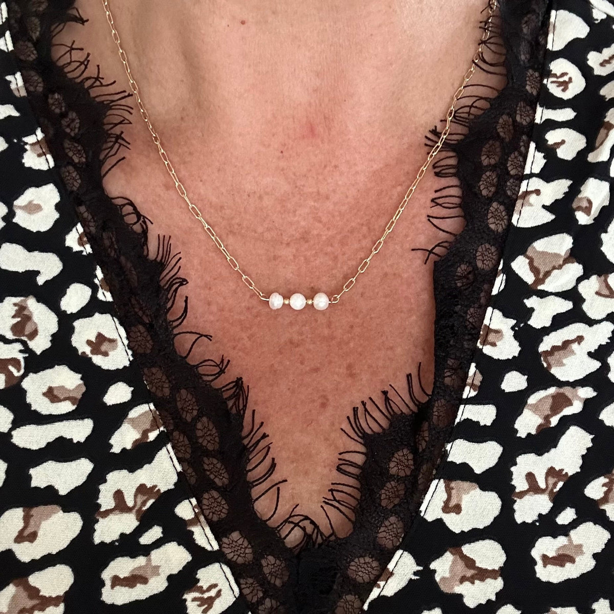 Delicate Pearl Necklace with Three Small Freshwater Pearls