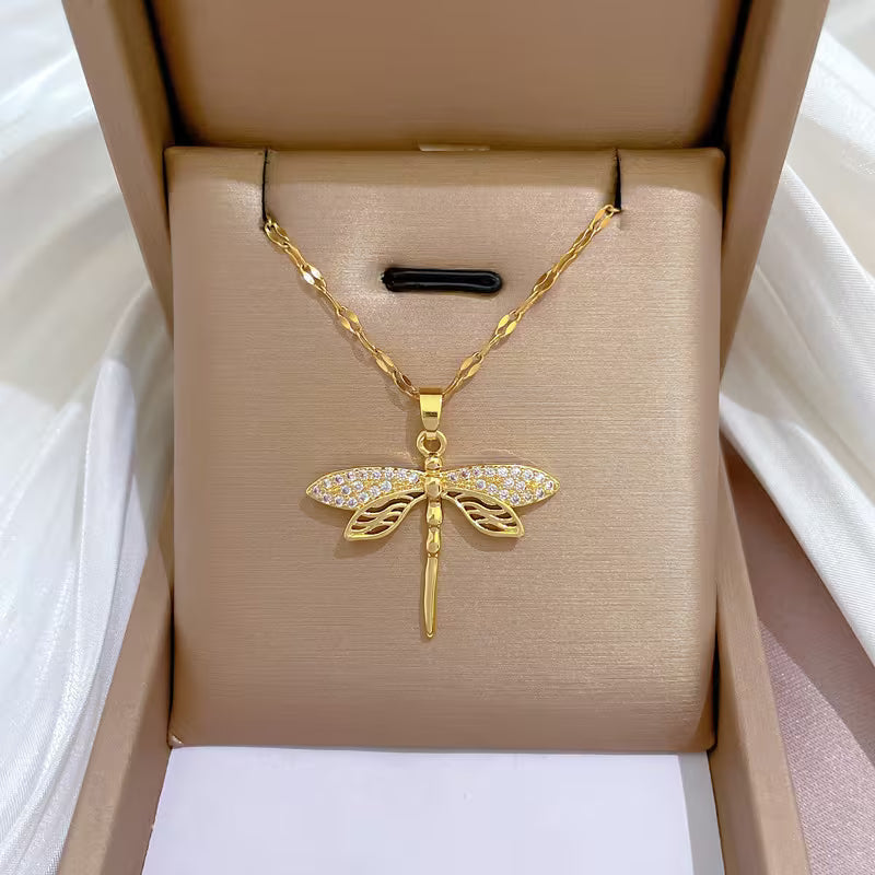 Gold Dragonfly Necklace with Delicate Design