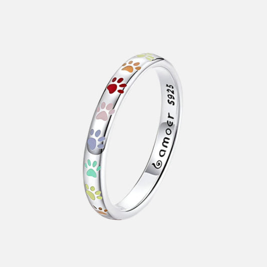 Silver Ring with Hand-Drawn Paw Print