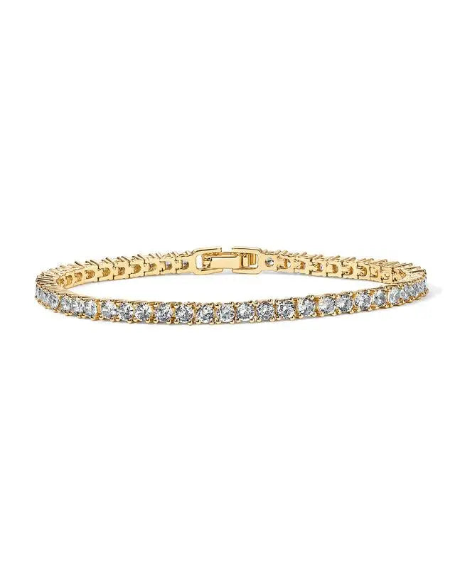 A sparkling tennis bracelet with crystals and an elegant design