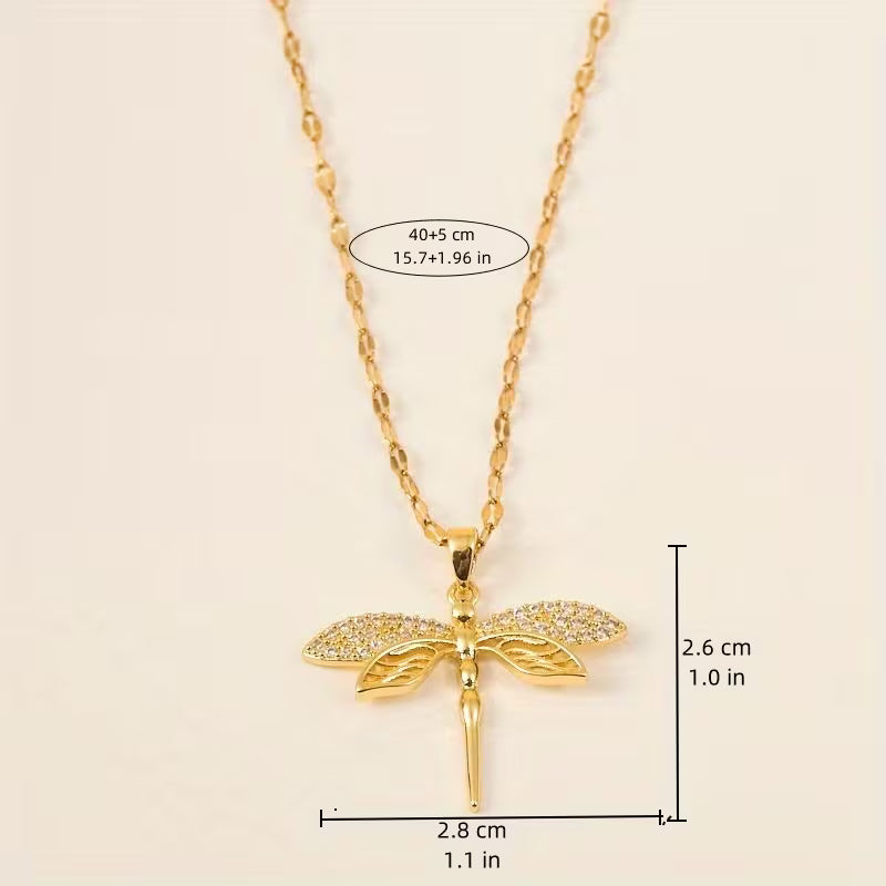 Gold Dragonfly Necklace with Delicate Design