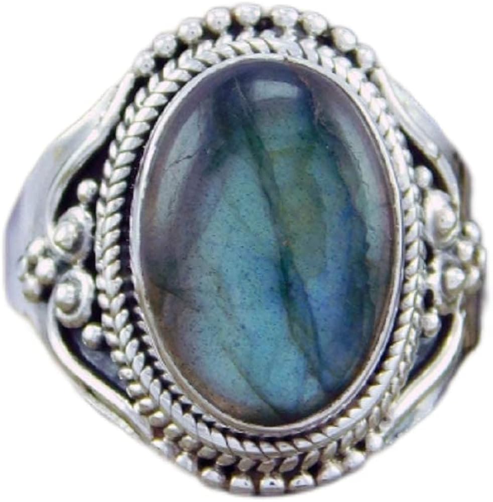 Vintage Stainless Steel Ring with Moonstone