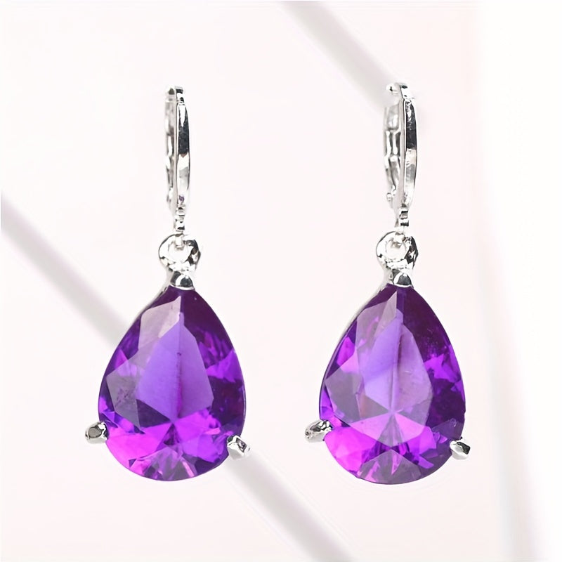 Elegant Teardrop Amethyst Earrings with Hinged Closure