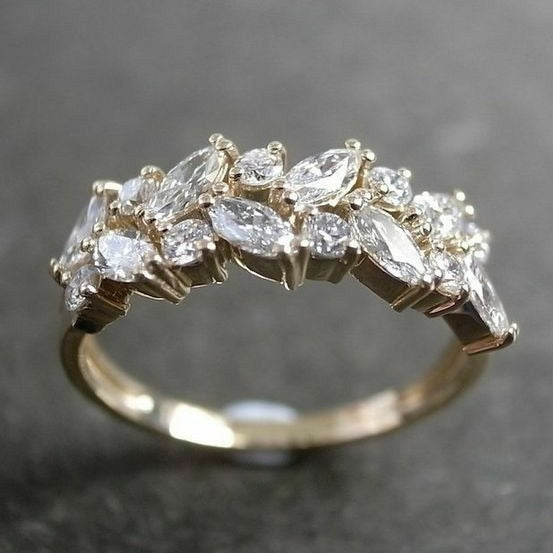 Vintage Gold Ring with Pavé Cubic Zirconia