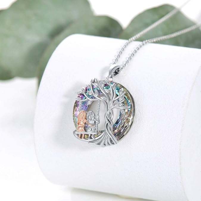 Tree of Life Necklace with Rainbow Crystals for Sisters