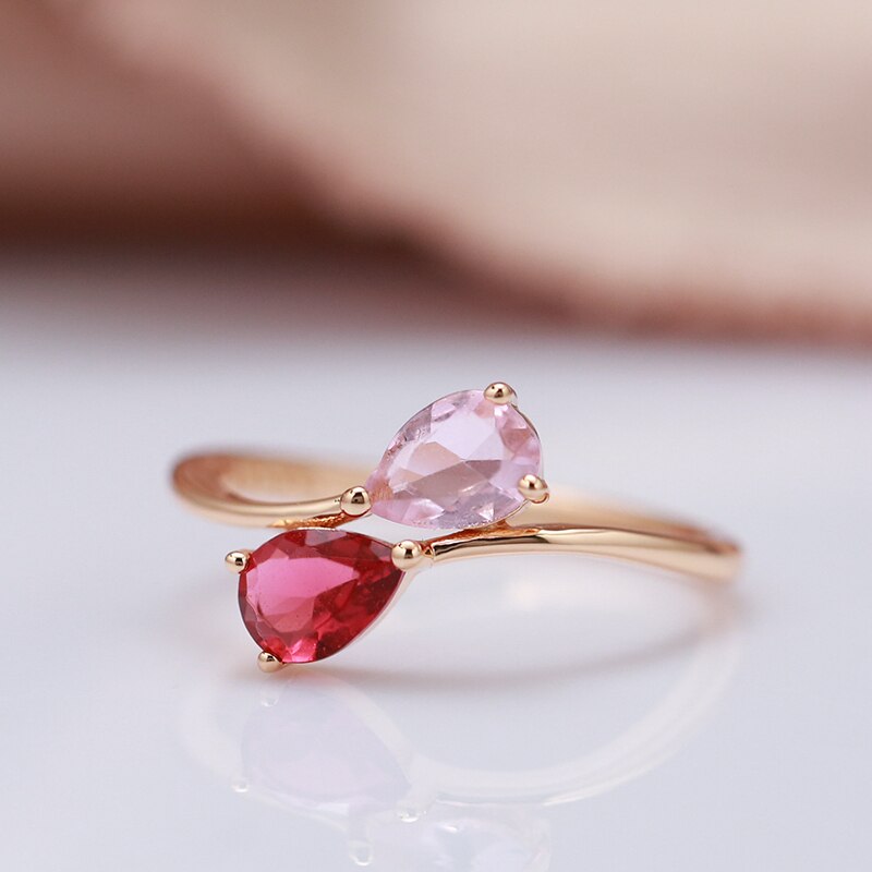 Stainless Steel Ring with Double Teardrop Stones