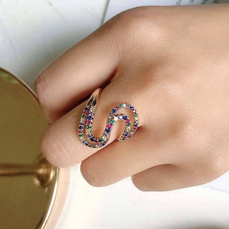 Elegant Ring with Multicolor Cubic Zirconia