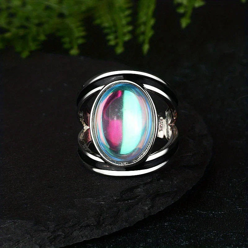 Stainless Steel Ring with Moonstone Accent