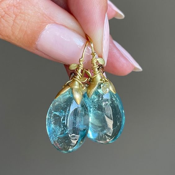 Vintage Dangle Earrings with Blue Aquamarine Crystals