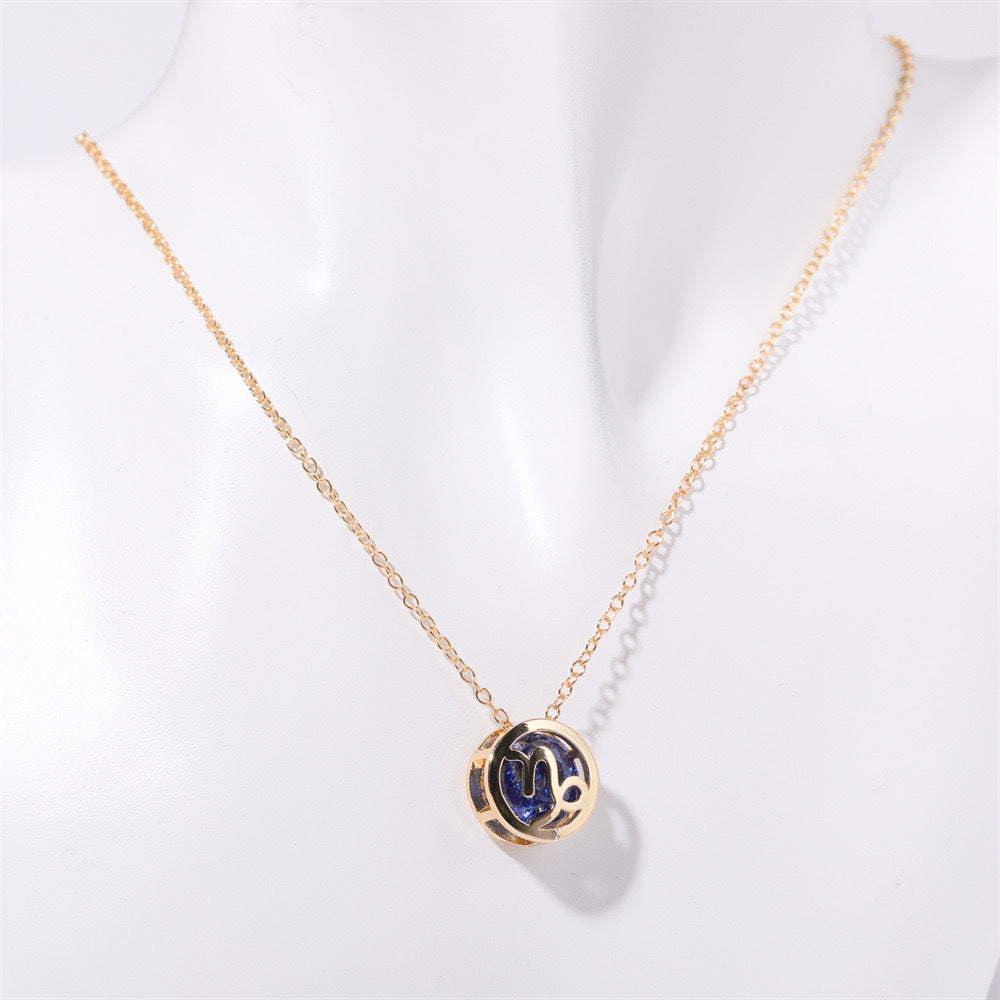 Double-Sided Zodiac Sign Necklace with Birthstone Details