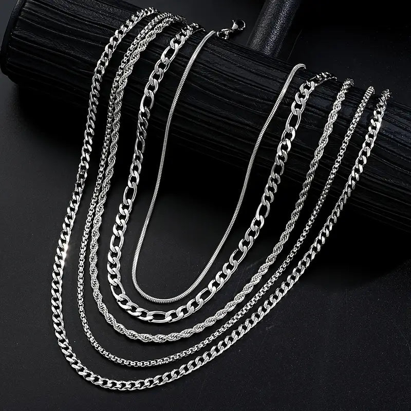 Stainless Steel Necklace Set: Layered Chains of Different Thicknesses